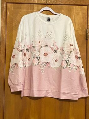 Floral Colorblock Crewneck Sweatshirt - Pink/White